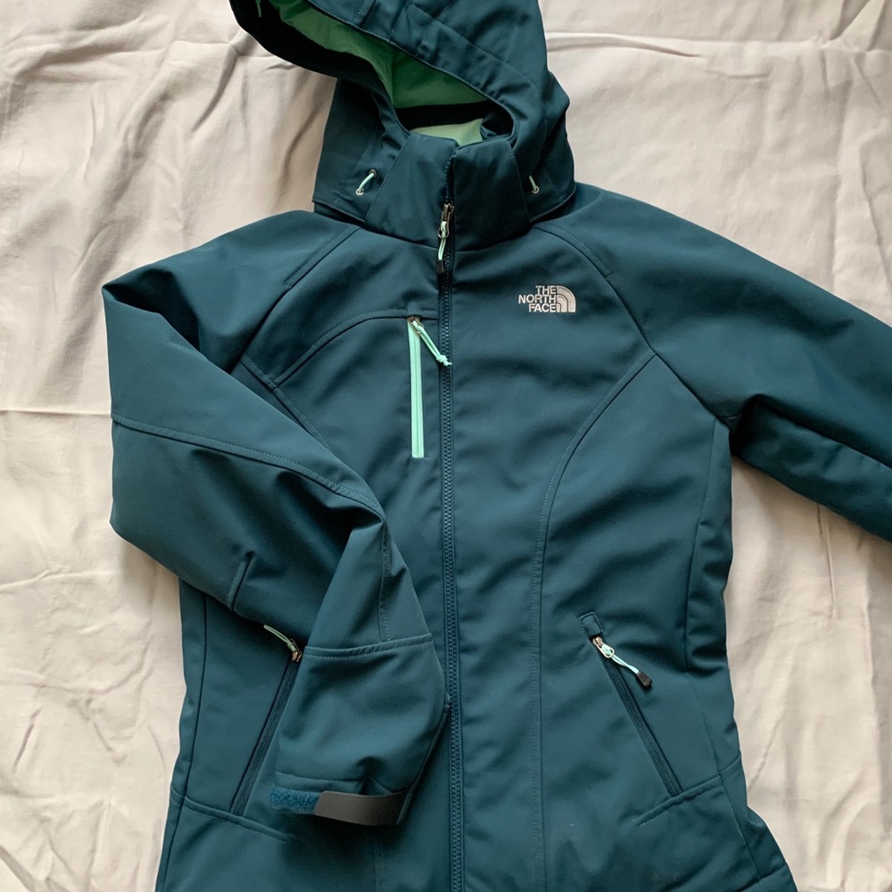North Face Jacket, green with teal green lining
